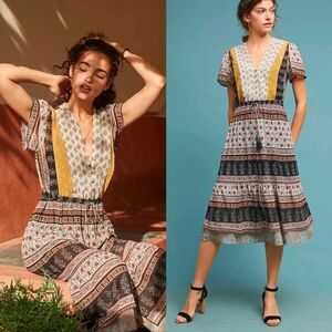 Anthropologie × One September Provencal Floral Printed Sheer Midi Dress
